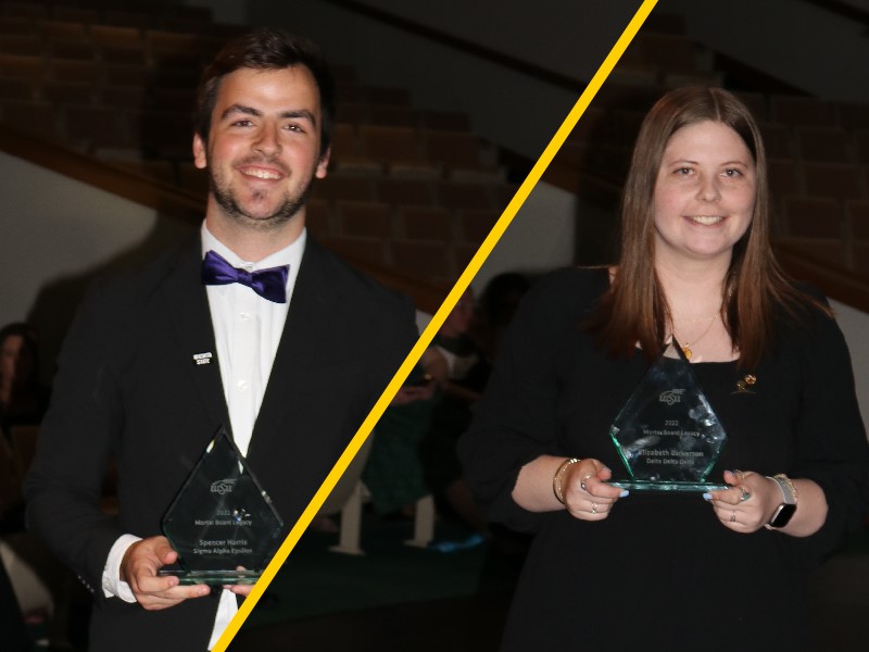 Photos of Spencer Harris and Elizabeth Dickerson receiving their awards
