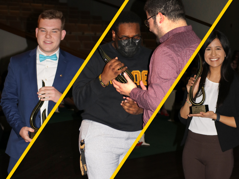 Photos of students receiving awards on behalf of their FSL organization 