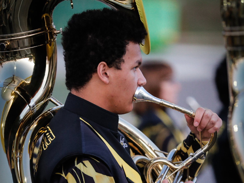 tuba player in performing with the shocker sound machine